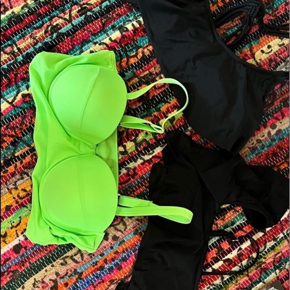 💚LOT OF 3 NWT & EUC 1980’s STYLE SWIMSUIT BIKINI TOPS NEON GREEN CORSET - Picture 4 of 8